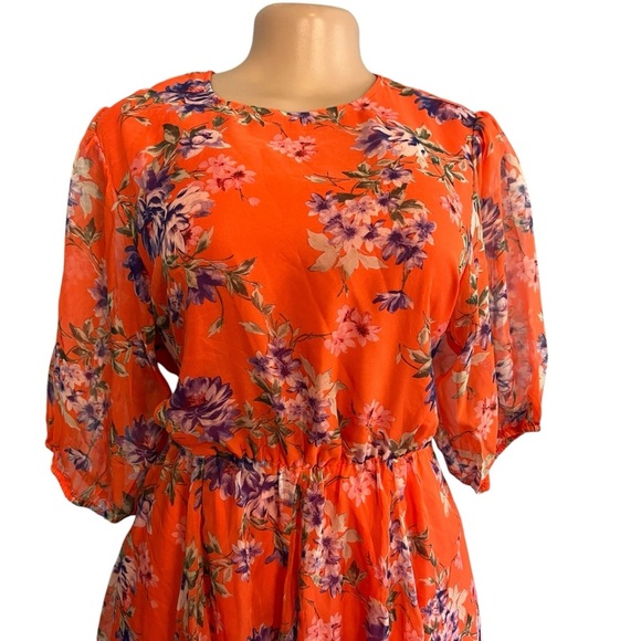 3/$30 🍂 Code x Mode Orange and Blue Floral Print Short Sleeve Belted Mini Dress - Picture 6 of 9